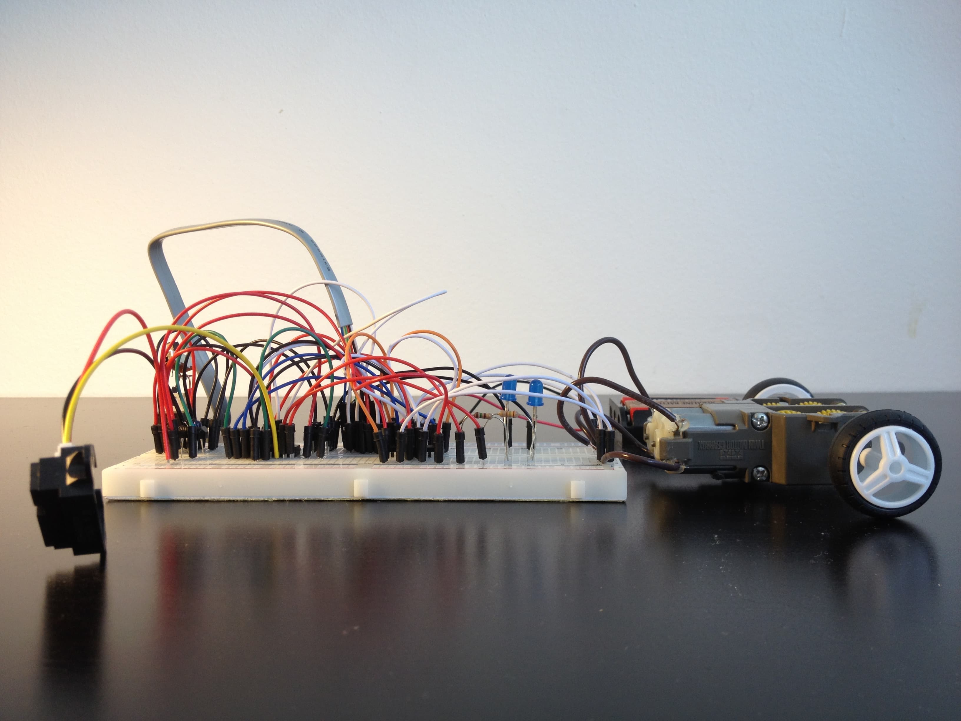 A robot I built, wired up on a breadboard
