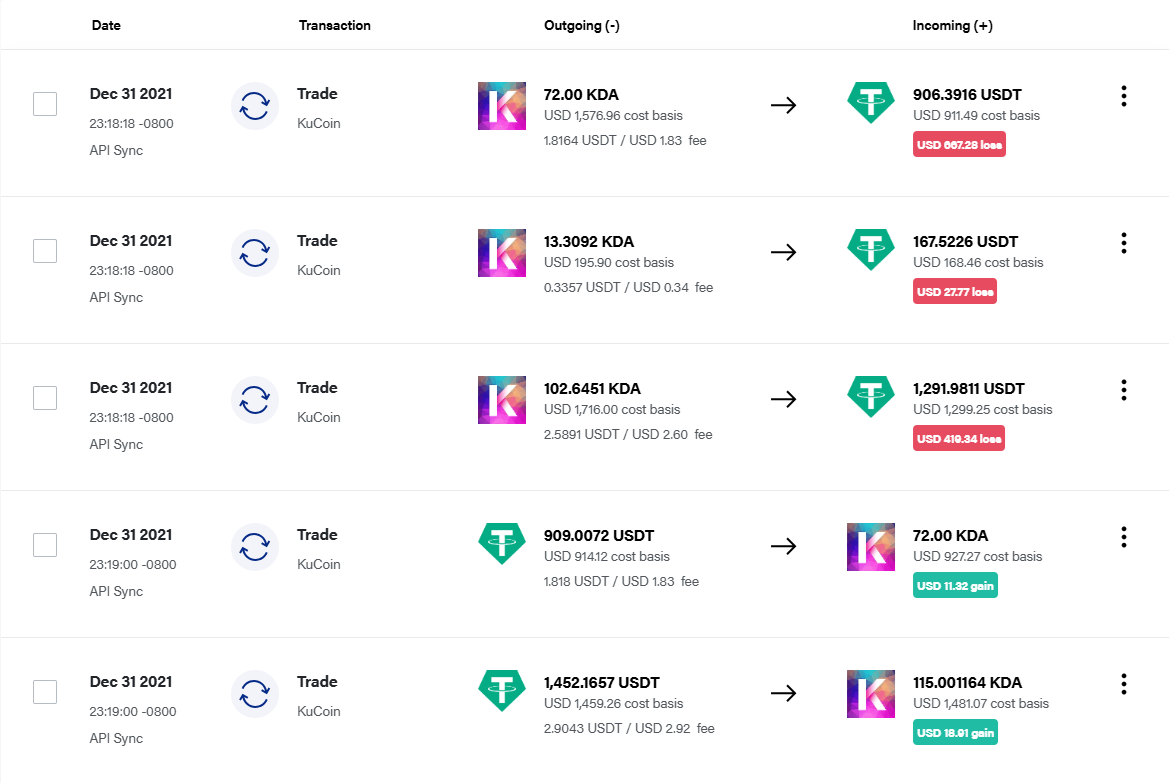 Transactions displayed in Crypto.com