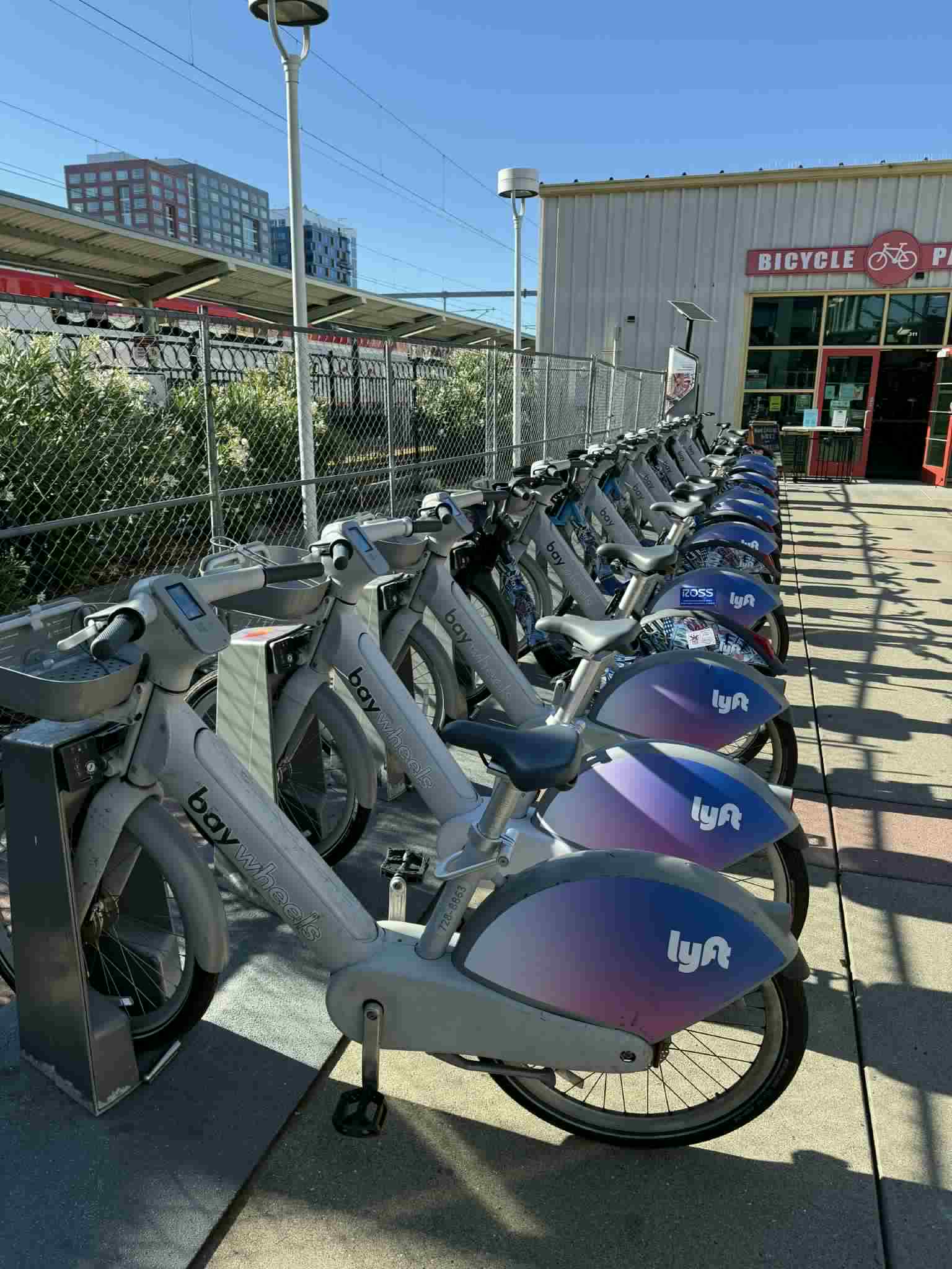 The unusually full bike rack at 4th and King Caltrain Station - normally empty at this time of day