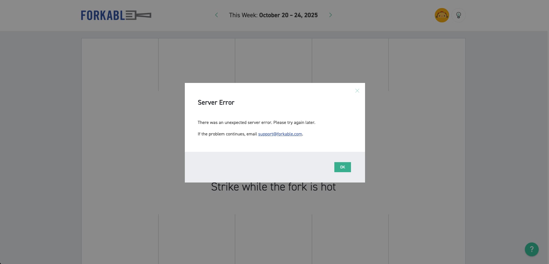 Forkable service down due to AWS outage - eventually food was delivered once services were restored